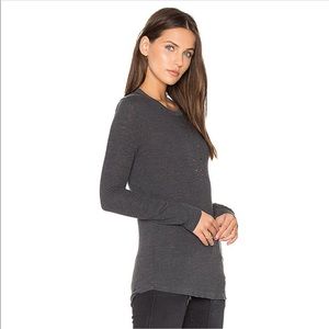 NWT Monrow Distressed L/S Tee Blue Clay